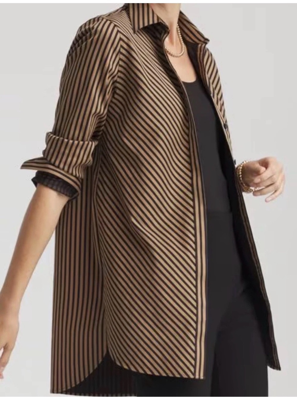 Chico's Brown and Black Diagonal-Stripe Trench Shirt